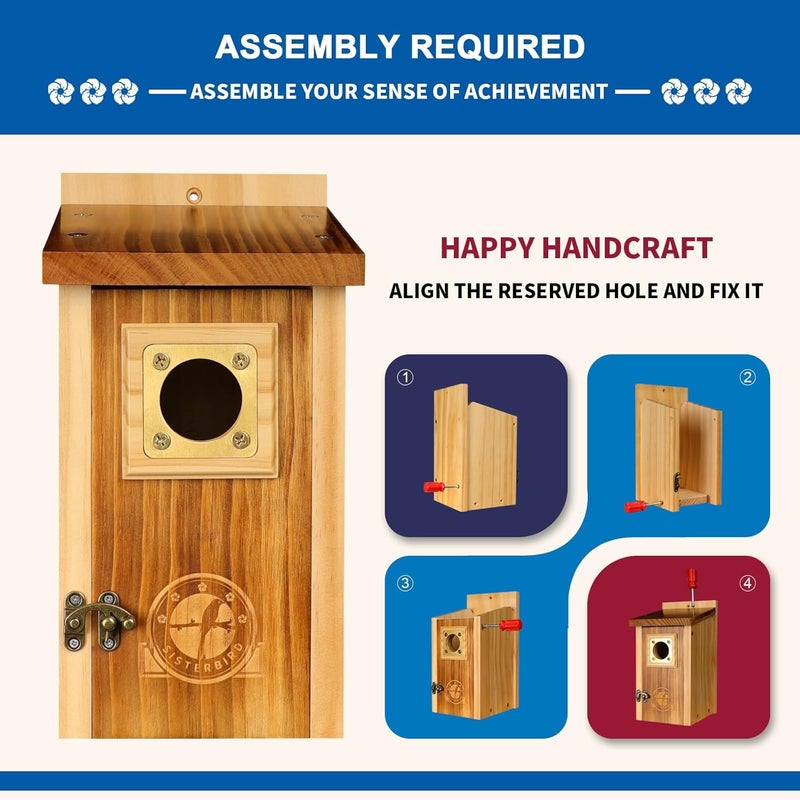 SISTERBIRD Pack of 2 Bluebird Houses for Outside, Premium Wooden Bird Houses for Outdoor, Weatherproof Blue Bird House, Bluebird Swallow Chickadee Wren, Assembly Required - Image 3